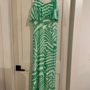Green and white geometric patterned long dress